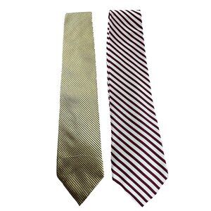 2 Brooks Brother Makers Men’s Silk Ties Yellow Navy & Red Stripe USA Made